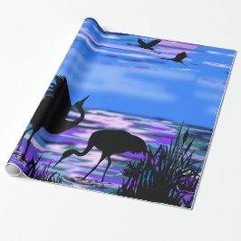 Cranes Bird Wrapping Papper Sjö Sunset Presentpapper