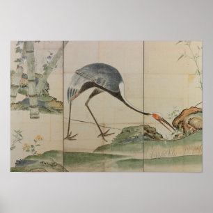 Cranes, Gräs och Bamboo Poster