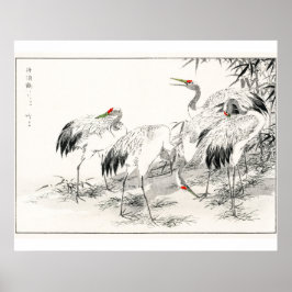 Cranes In Bamboo Forest Vintage Japanese Art Poster