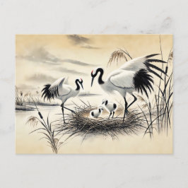 Cranes Ntesting vid färgen Nest China Bläck Vykort
