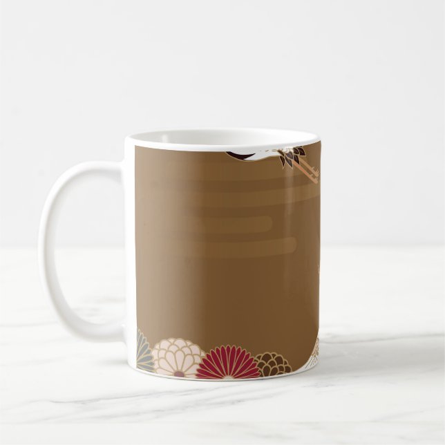 Cranes och chrysanthemums Japansk traditionell pat Kaffemugg (Vänster)