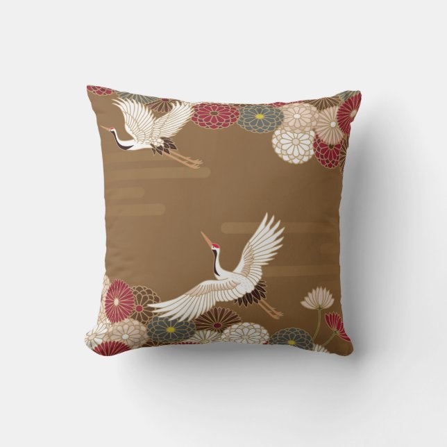 Cranes och chrysanthemums Japansk traditionell pat Kudde (Framsida)