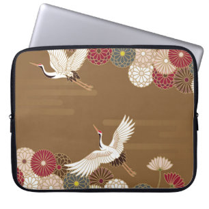 Cranes och chrysanthemums Japansk traditionell pat Laptop Fodral