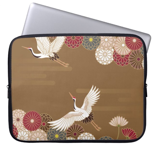 Cranes och chrysanthemums Japansk traditionell pat Laptop Fodral (Framsidan)