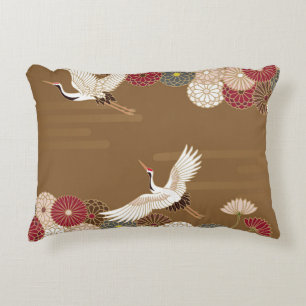 Cranes och chrysanthemums Japansk traditionell pat Prydnadskudde