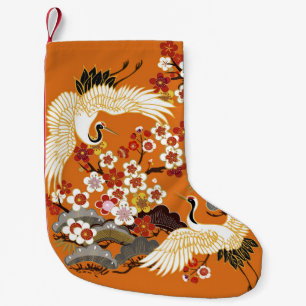 CRANES OCH FÄRG SAKURA. Färglös blommigt söml Liten Julstrumpa