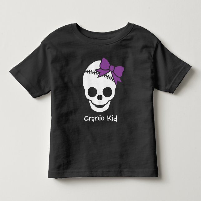 Cranio Kid Girl Skull med Lila Bow T-shirt (Framsida)