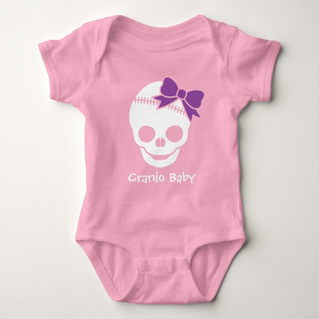 Cranio Kid Girl Skull med Lila Bow Tee Shirt (Framsida)
