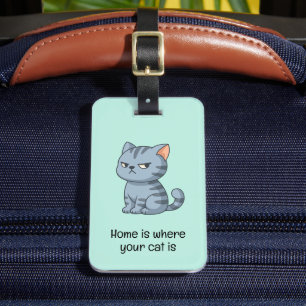 Cranky Grå Tabby Katt Citat Grön Bagagebricka