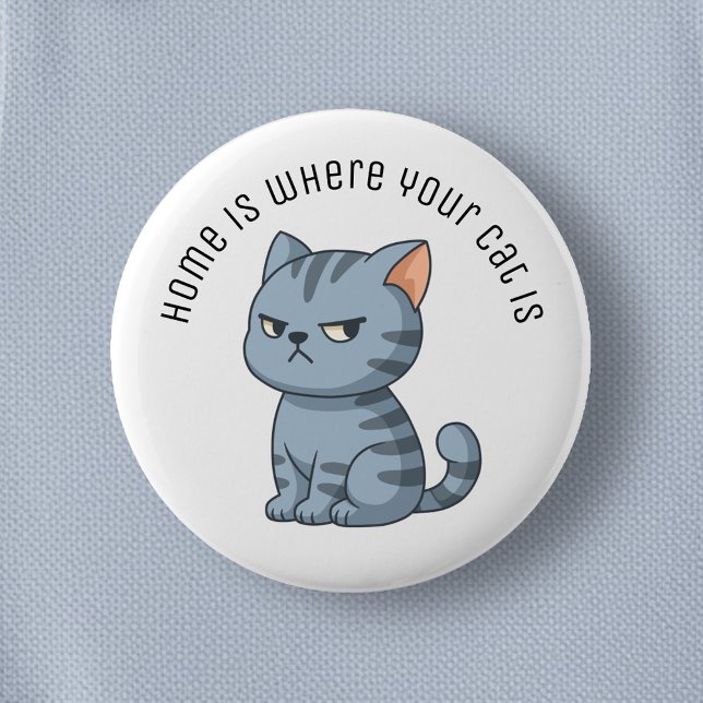 Cranky Grey Tabby Cat Custom Text Knapp (Skapare uppladdad)