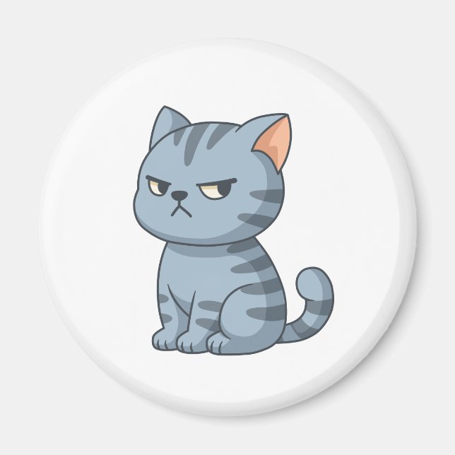 Cranky Grey Tabby Cat Magnet (Framsidan)