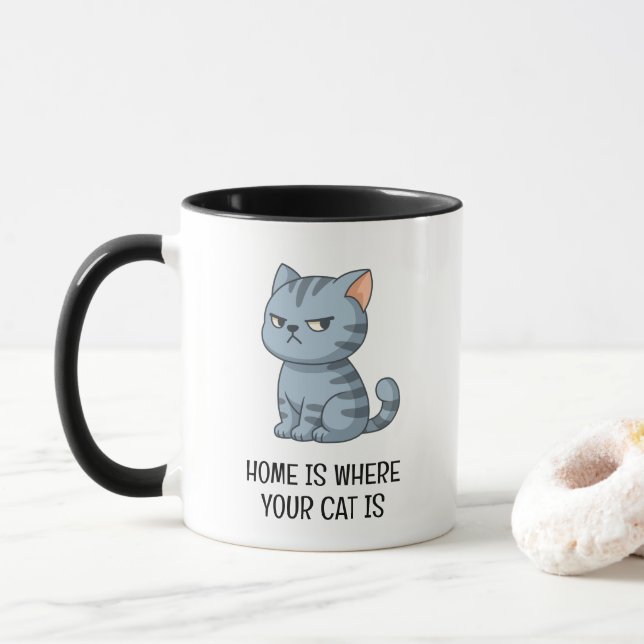 Cranky Grey Tabby Cat Mugg (Med munk)