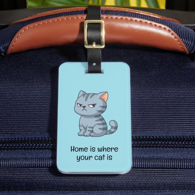 Cranky Grey Tabby Cat Quote Blue Bagagebricka (Framsida Insitu 2)
