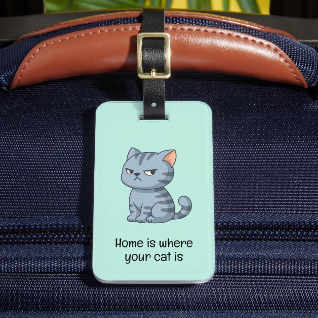 Cranky Grey Tabby Cat Quote Green Bagagebricka (Framsida Insitu 2)