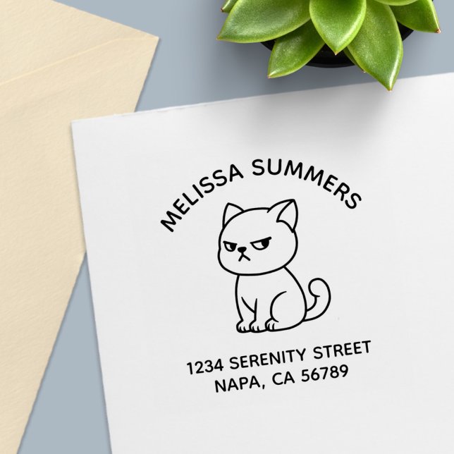 Cranky Moody Cat Arch Address Självfärgande Stämpel (Skapare uppladdad)