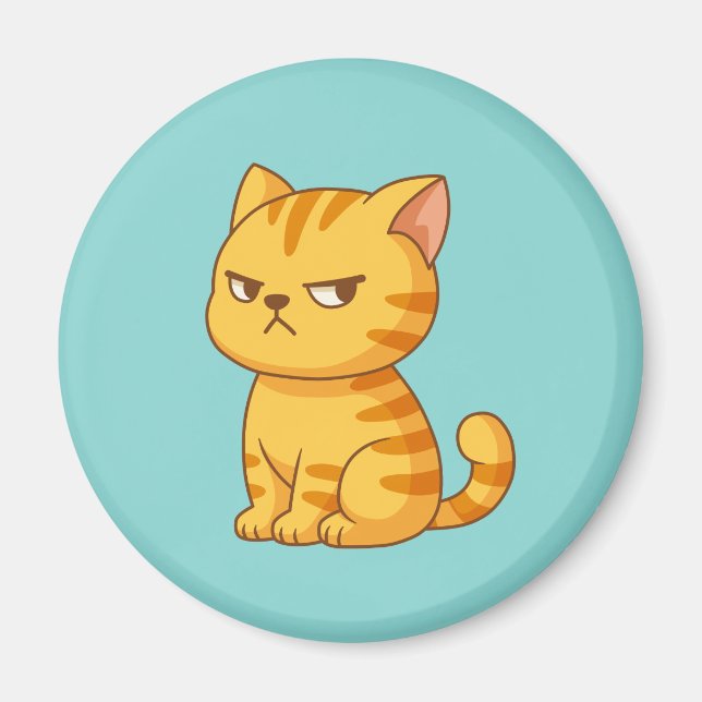 Cranky Orange Tabby Cat Green Magnet (Framsidan)