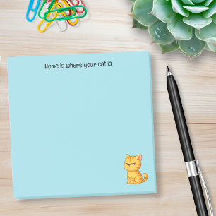 Cranky Orange Tabby Katt Anpassad Text på Blå Post-it Block