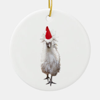 Cranky Silkie Bantam Chicken Santa Hat jul Julgransprydnad Keramik