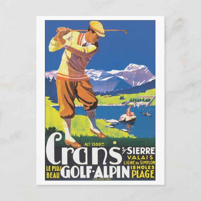 Crans Golf Alpin Travel Poster Vykort (Framsida)