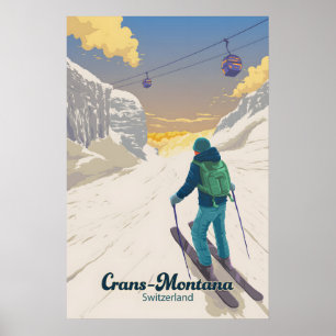 Crans Montana Schweiz Skidort Resa Affisch