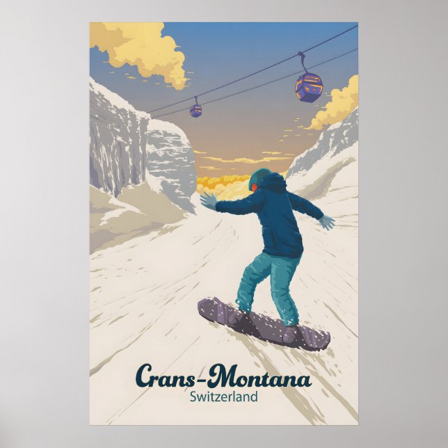 Crans Montana Schweiz Snowboard Resa Poster (Framsidan)