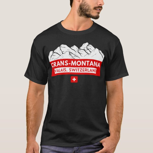 Crans Montana Valais Schweiz Ski Snowboard T Shirt (Framsida)