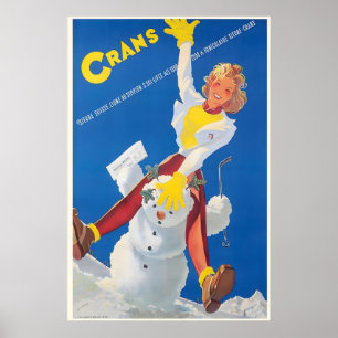 Crans-Montana Valais Schweiz Vintage Skida Poster
