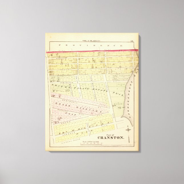 Cranston, RI Karta Canvastryck (Framsida)