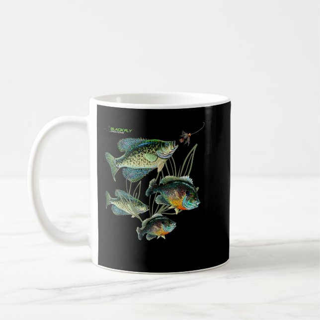 Crappie Bluegill FishShirts Hoodies Black Fly Kaffemugg (Vänster)