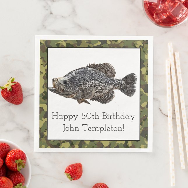 Crappie Fishing Sports Birthday Grönt Camo Anpassn Pappersservett (Insitu)