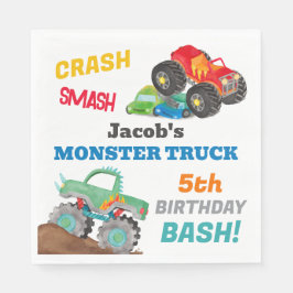 Crash Smash Monster Lastbil Birthday Bash Watercol Pappersservett