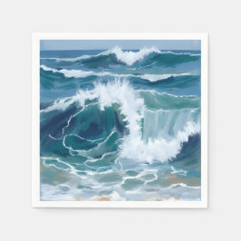 Crashing Ocean Waves | Coastal Blue Watercolor Pappersservett