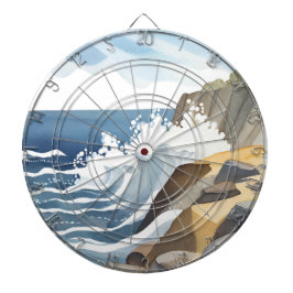 Crashing Waves | Rocky Coastal Shore Watercolor Darttavla