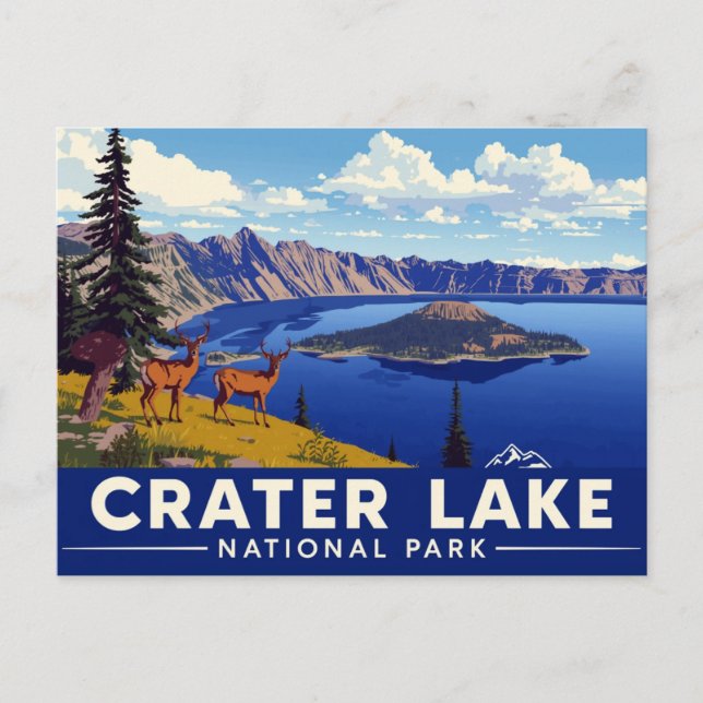 Crater Lake National Park Älg Konst Vykort (Framsida)