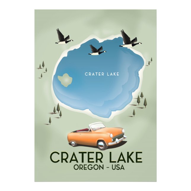 Crater Lake Oregon Reseskarta affisch Fototryck (Framsidan)