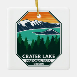 Crater Sjö nationalpark Elk Retro Compass Emblem Julgransprydnad Keramik