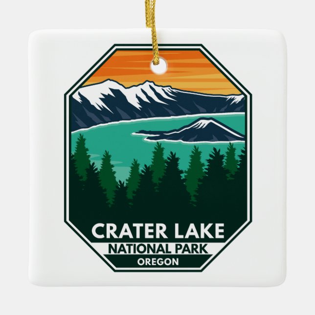 Crater Sjö nationalpark Elk Retro Compass Emblem Julgransprydnad Keramik (Framsida)