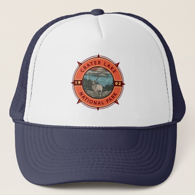 Crater Sjö nationalpark Elk Retro Compass Emblem Keps (Framsida)