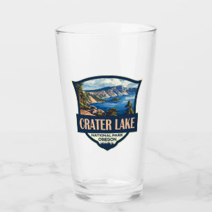 Crater Sjö nationalpark Illustration Retro Badge Glaskopp