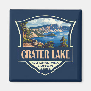Crater Sjö nationalpark Illustration Retro Badge Magnet