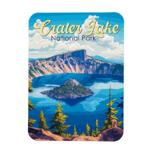 Crater Sjö nationalpark Illustration Travel Art Magnet