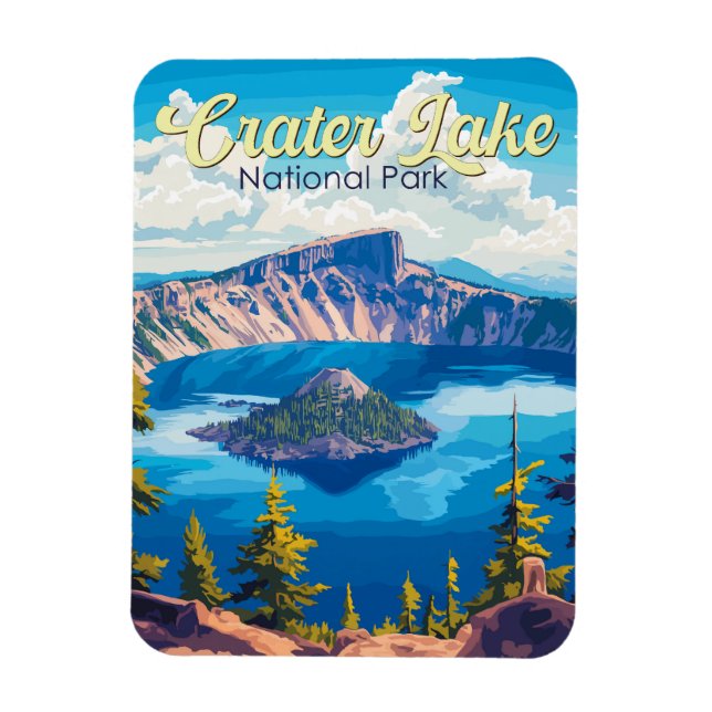 Crater Sjö nationalpark Illustration Travel Art Magnet (Vertikal)