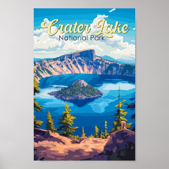 Crater Sjö nationalpark Illustration Travel Art Poster (Framsidan)