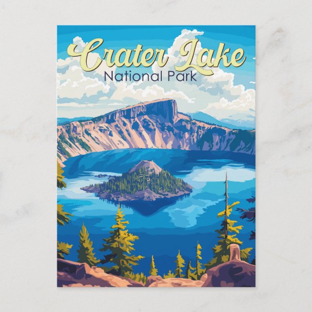 Crater Sjö nationalpark Illustration Travel Art Vykort (Framsida)