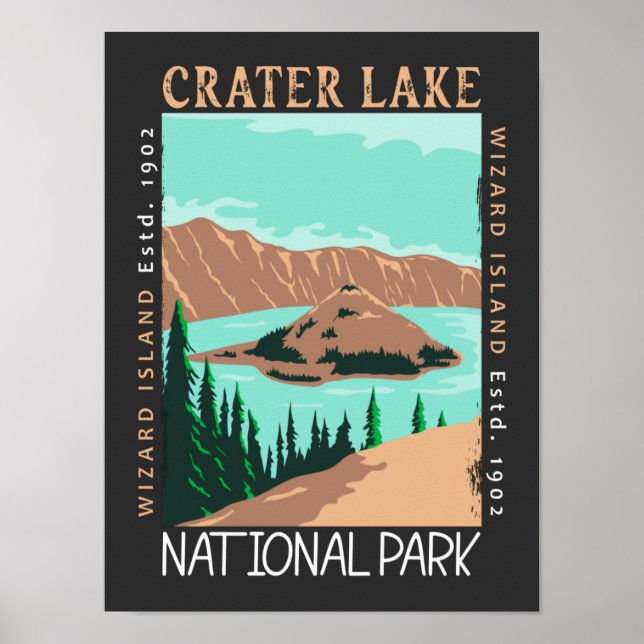 Crater Sjö nationalpark Oregon Retro Distress Poster (Framsidan)