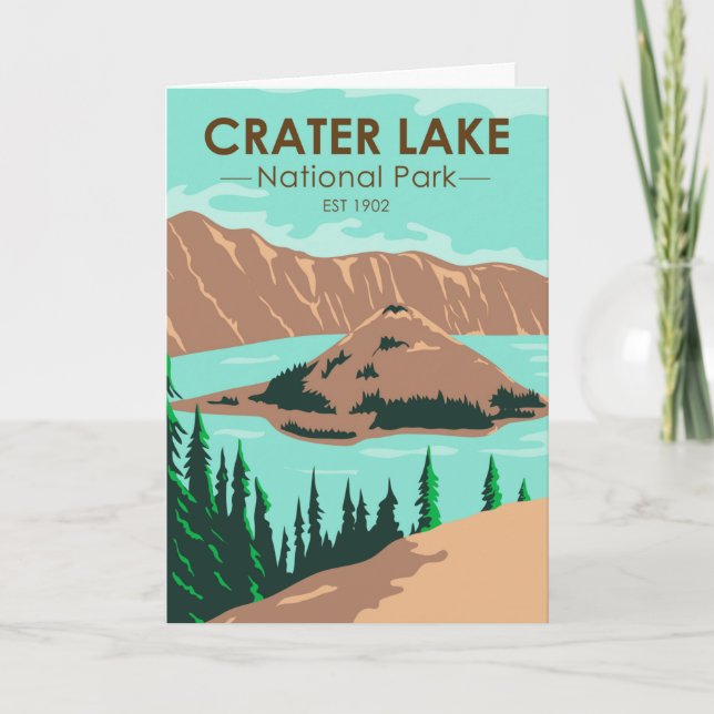 Crater Sjö nationalpark Oregon Vintage Kort (Framsida)