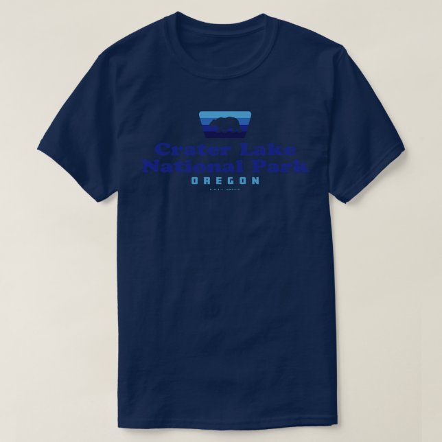 Crater Sjö nationalpark Retro Badge Bear Blue T Shirt (Design framsida)