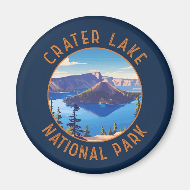 Crater Sjö nationalpark Retro Distress Circle Magnet (Framsidan)