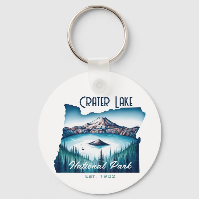 Crater Sjö nationalpark Souvenir Gift Nyckelring (Framsida)