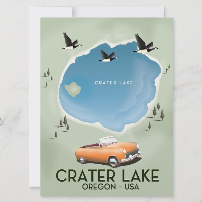 Crater Sjö Oregon Travel karta poster Inbjudningar (Framsida)